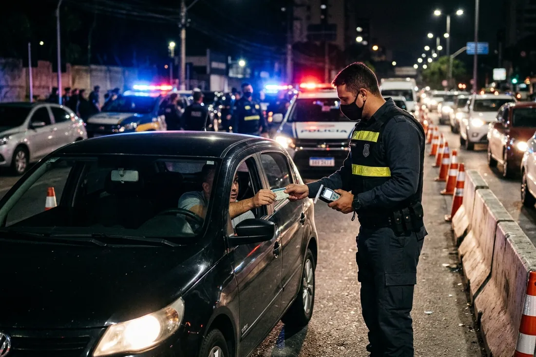 Carro de autoescola estacionado numa pista de treinamento, com cones laranja no asfalto