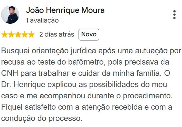 Avaliação 5 estrelas de João Henrique Moura no Google