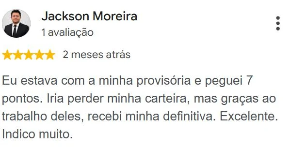 Avaliação 5 estrelas de Jackson Moreira no Google