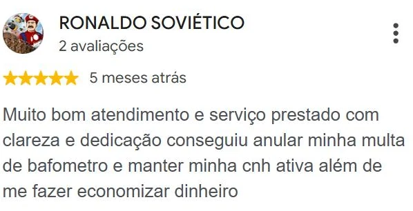 Avaliação 5 estrelas de RONALDO SOVIÉTICO no Google